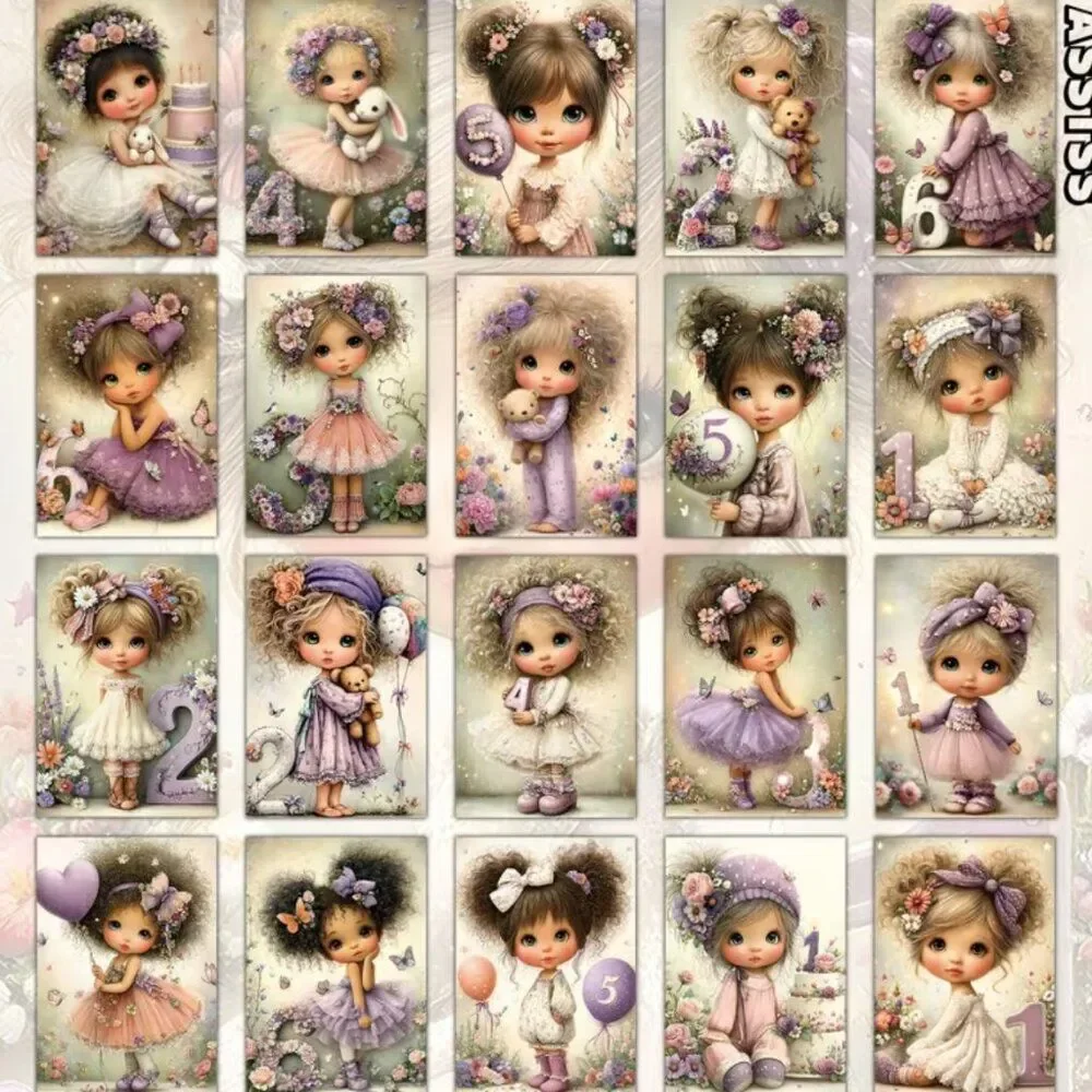 NWT 20pc Vintage Birthday Girl Postcards Junk Journal Craft Ephemera Baby Shower
